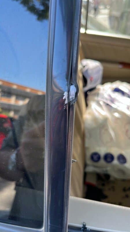 Damage to the window frame.