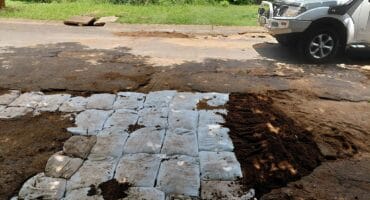 Residents tried to close the potholes on Tambotie Street in Barberton. > Photos: Supplied