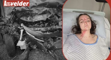 The damaged Toyota Starlet. Insert: Chaandré Meyer in hospital. > Photos: Supplied