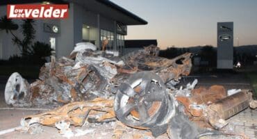 The charred wreackage at the dealership IN MBOMBELA