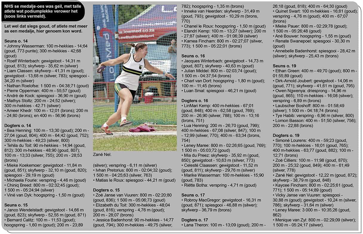 NHS se medalje-oes was geil, met talleatlete wat podiumplekke verower het 