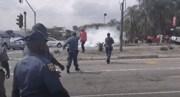 Police fire rubber bullets at angry EFF protestors in Mbombela. > Photo: Supplied
