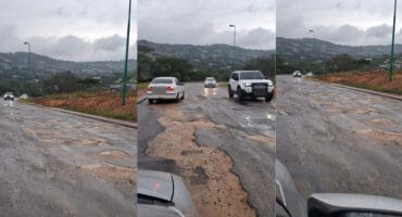 Some of the potholes that were recently patched. > Photo: Supplied/Blake Linder