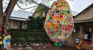 The giant crocheted Easter egg. > Photos: Supplied/Penny Boden