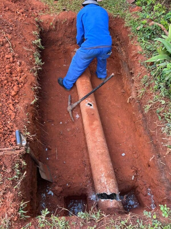 The Asbestos pipe being removed.