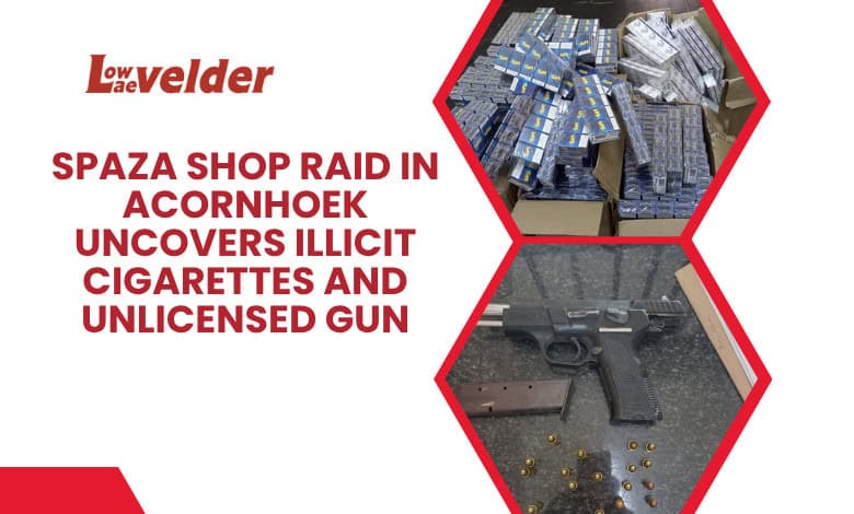 Spaza shop raid in Acornhoek uncovers illicit cigarettes and unlicensed gun