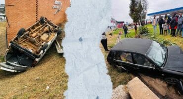 The minibus taxi that was involved in the accident and The Toyota Tazz. Photos: Melvin Seroka.