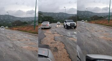 Some of the potholes that were recently patched. > Photo: Supplied/Blake Linder