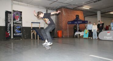 Tyron Beukes jumps in the air.