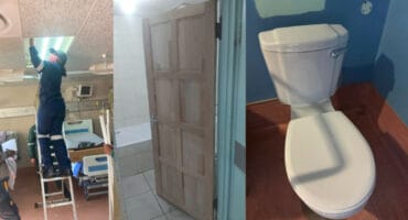 A light, door and toilet that have been repaired at Rob Ferreira Hospital. > Photo: Supplied/DoH