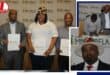 Kruger FC chairman Bongani Wati, municipal manager Wiseman Khumalo, executive mayor of the City of Mbombela, Cllr Sibongile Makhushe-Mazibuko and CEO of the Mpumalanga Rugby Union and the Pumas, Marius van Rensburg. Kruger FC chairman Bongani Wati signs and municipal manager Wiseman Khumalo looks on. TS Galaxy chairman, Tim Sukazi. Photos: Bridget Mpande