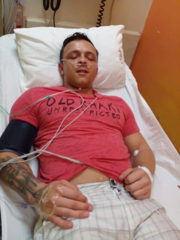Stefan Marais in hospital after an overdose. >Photo: Supplied/Stefan Marais