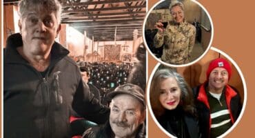 SW Fourie en Theo van Huyssteen, organiseerder van die aand. Insetsels: Yolanda Geldenhuys in ligte luim tydens die geleentheid en Louwna Rocher en Klippie du Toit. Foto's: Bertus de Bruyn