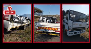 The hijacked truck carrying suspected stolen transformers. Photos: Supplied/SAPS