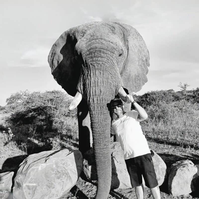 Kyle with the elephants at HERD.