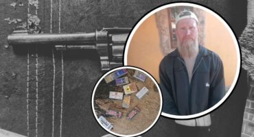 The firearm that was confiscated. Inserts: Andriaan Burger and some of the ammunition that was seized. Photos: Supplied/Mpumalanga SAPS