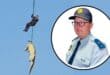 Main photo: Lieutenant Colonel Pottie Potgieter airlifts a crocodile during a daring operation. Insert: Lieutenant Colonel Pottie Potgieter.