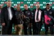 AG Visser, Marius van Rensburg, Jimmy Stonehouse, Riaan Kotze and Thamsanqa Samuel Sikiwe with the Pumas’ SA Cup trophy. > Photo: Sourced/Facebook