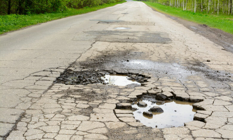 Broken road in the woods