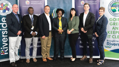Prof Dan Parker, Prof Moses Mbewe, Dr Aldo Stroebel, Prof Thoko Mayekiso, Sabine Walker, Nick Richardson and Shivon Wiggins. > Photos: Supplied/Riverside CID