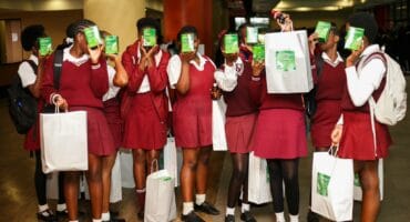 A few of the grateful girls after receiving their gift boxes.