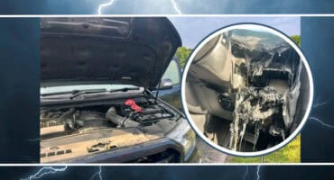 Some of the cars that were damaged by the lightning. > Photos: Supplied