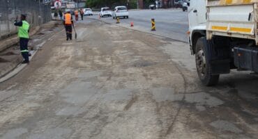 Contractors repair Andrew Street. > Photos: Tumelo Waga Dibakwane