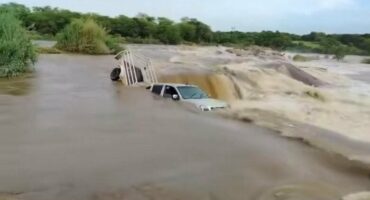 The bakkie that got stuck in the water. > Photo/Supplied
