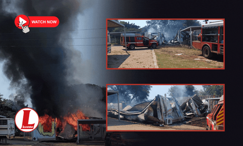 Emergency services contain the blaze at Schoemansdal Police Station. Photos & Video: Supplied/Mpumalanga SAPS