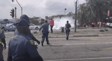 Police fire rubber bullets at angry EFF protestors in Mbombela. > Photo: Supplied