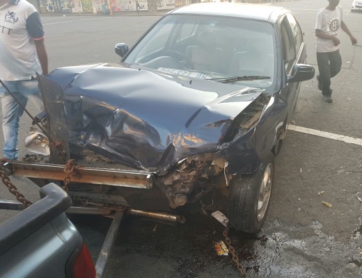 One of the vehicles involved in this morning's collision in the CBD.