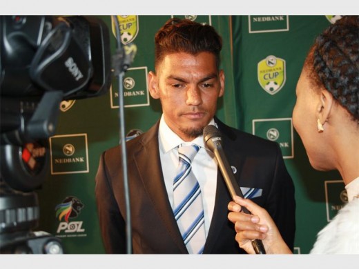 Clayton Daniels of SuperSport United faces the media soon after the launch and draw of the Nedbank Cup. Photo: Zanele Siso of Zanephoto