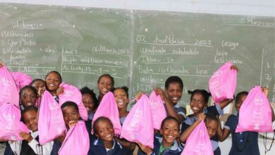 Some of the Zenzeleni Primary School learners with their dignity packs.
