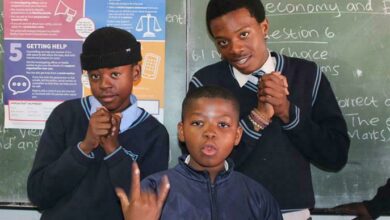 Tumisho Ndaba, Bonginkosi Shabalala, Lwandle Dladla are eager to learn more about Child Protection Week. Photo: Alulutho Siboma