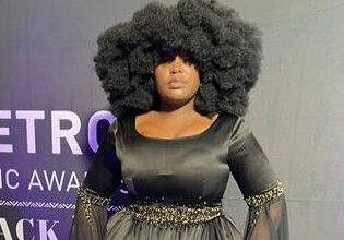 Spartz Motlhamme, neo-soul singer poses in her regal dress at the Metro FM music awards red carpet. Photo: Thato Koto