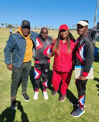 Safa Ekurhuleni president Job Mchunu, Silver Spears Ladies FC coach Dumisani Ntombela, City of Ekurhuleni MMC for Sport Bridget Thusi, and Spears assistant coach Amukelani Mkhize.