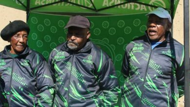 Japie Vilankulu's sister Maide Mogotsi, brother Michael Vilankulu and brother-in-law Bosch Mogotsi pose for the picture in their new winter jackets. Photo: Alulutho Siboma