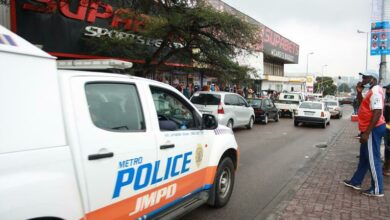A Metro police van on patrol in the streets of Alexandra. Photo: Sipho Siso