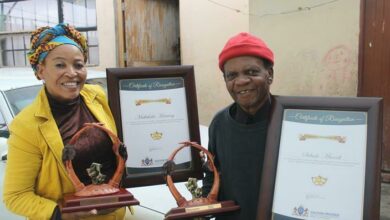Doyens of the arts industry in Alexandra Matlakala Motloung and the late Selaelo Daniel Maredi are honoured by the Gauteng Provincial Government. Photo: Caxton file