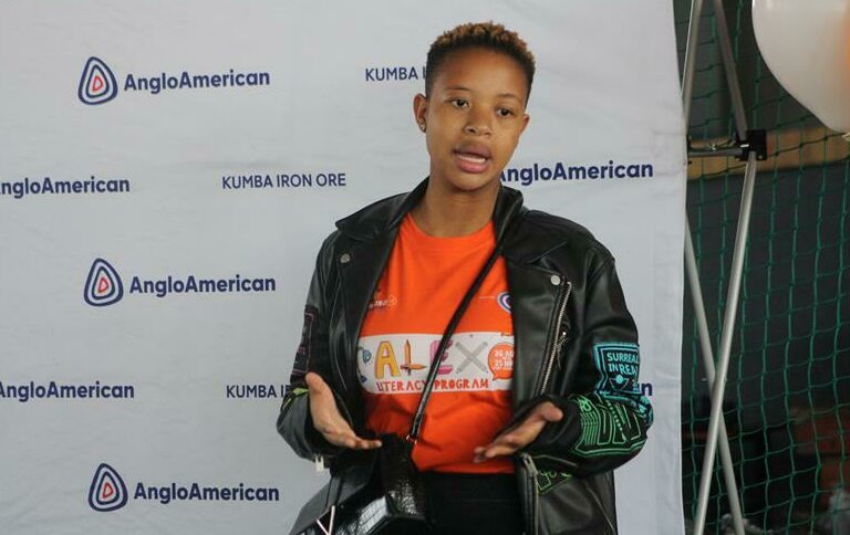 Gcina Twala of the Alex Literacy Programme speaks at the launch. Photo: Sipho Siso
