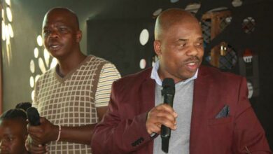 Ikage Primary School teacher Kagiso Nkosi and principal Nkosinathi Msweli at the Careers Day. Photo: Sipho Siso