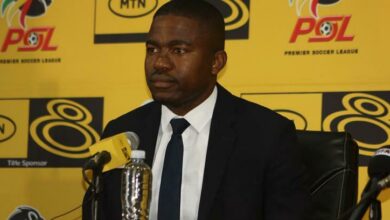 Premier Soccer League spokesperson Fhatuwani Mpfuni announces the prize money for the Carling Knockout Cup. Photo: Sipho Siso