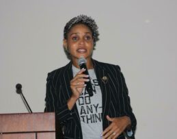 City of Johannesburg, Speaker Colleen Makhubela delivers the keynote address at the We Love Alexandra Community Makeover Project meeting. Photo: Sipho Siso