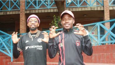 Alex Royal Tigers senior coach Thabang Radebe and club founder and owner Tiger Matholengwe show off the club's sign. Photo: Sipho Siso