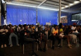 Grade 12 Learners with dramatic art and visual art teachers Botho Molahloe and Peterson Mathabatha.