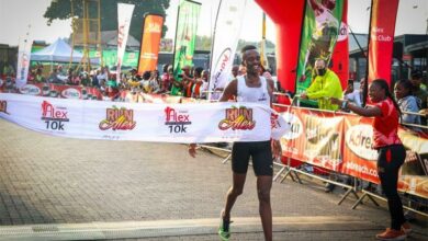 Givemore Mudzinganyana crossing the finishing line. Photo: Thulani Mbhele