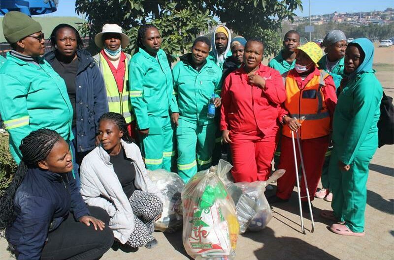 Skeen Group under Alexandra Water Warriors pose for a picture after they have cleaned their environment. Photo: Xoliswa Zakwe