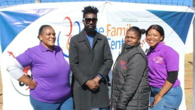 Another Famsa team: Elizabeth Mothabela, social auxiliary with the project manager at Ikusasalethu Youth Development Project Mac Waynes, Famsa social auxiliary workers Ayanda Ntilili and Nomthandazo Mayo at the Child Protection event. Photo: Xoliswa Zakwe