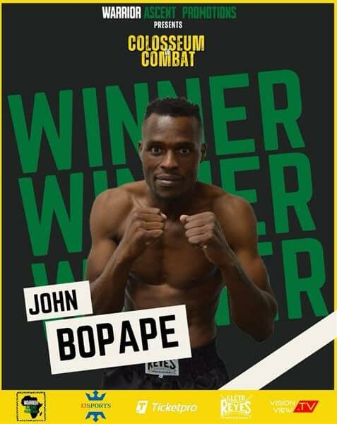 Alex’s John Bopape delivered a knockout performance at the Colosseum Combat event to clinch victory over Congolese challenger Jimmy Mabundji.