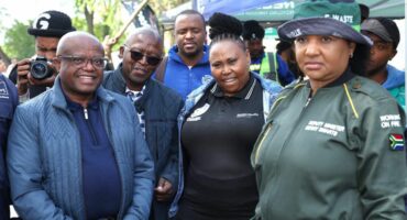 Executive Mayor of the City of Johannesburg Dada Morero, e-Government Head of Department Masabata Mutlaneng, and the Deputy Minister of the Department of Forestry, Fisheries, and the Environment Bernice Swarts at Marlboro Community Hall during the launch of the e-waste recycling pilot project on October 21, 2025. Photo: Supplied